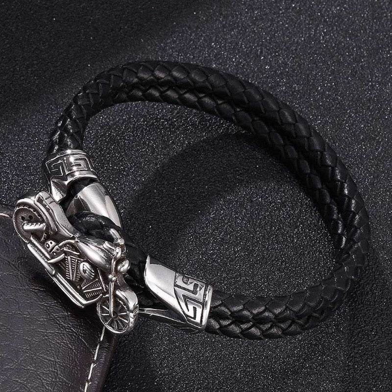 Leather on sale motorcycle bracelets